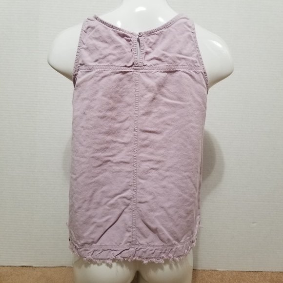 Free Heart top Large sleeveless shredded fringe raw hem keyhole tank twill boho - Picture 3 of 13